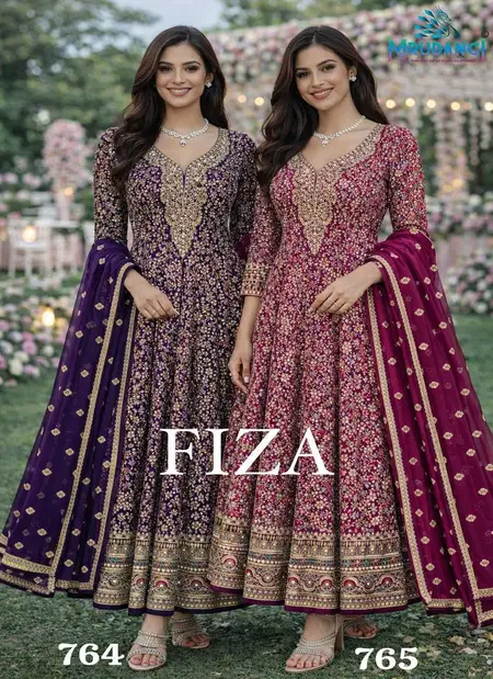 Fiza By Mrudangi Gerogette Gown With Embroidered Dupatta Wholesale Online